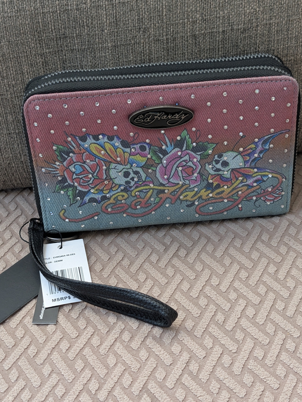 Ed Hardy Denim Wristlet Wallet NWT